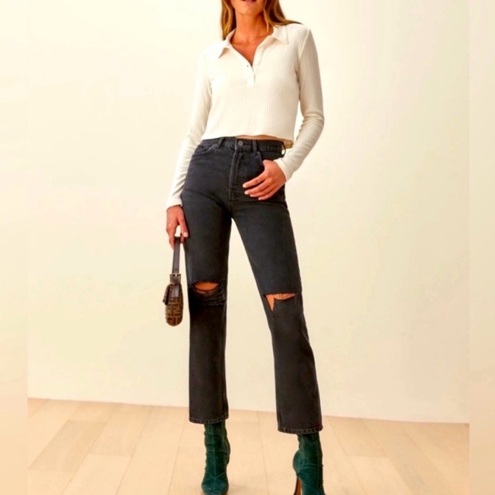 Reformation Cynthia High Rise Straight Jeans w Rips